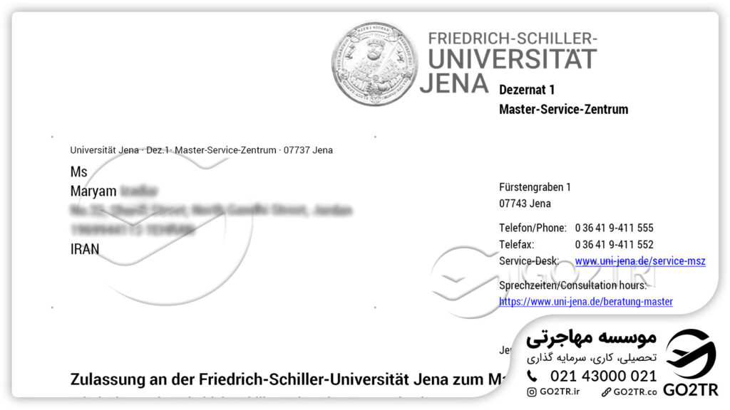 اخذ نامه پذیرش از دانشگاه ینا آلمان توسط کارشناسان GO2TR