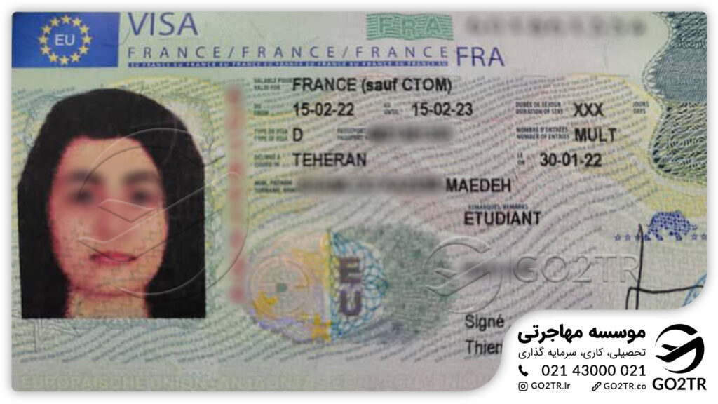 ویزای تحصیلی فرانسه که توسط کارشناسان GO2TR اخذ شده است. 